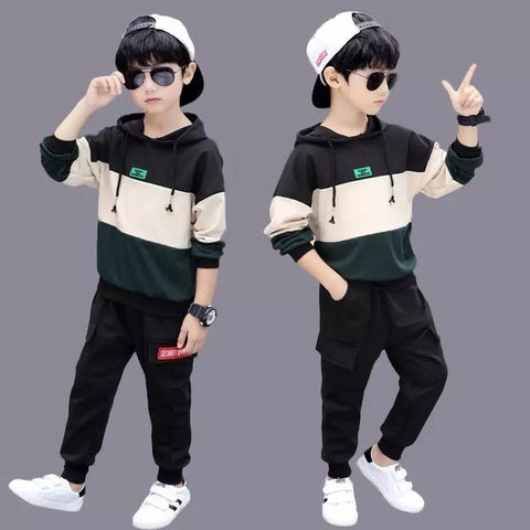 2019 Boys Clothes Set Sweatshirt Pants 2 Piece Outfit Autumn Winter Kids Sport Suit Hooded Children Clothing 7 8 9 10 11 12 Year