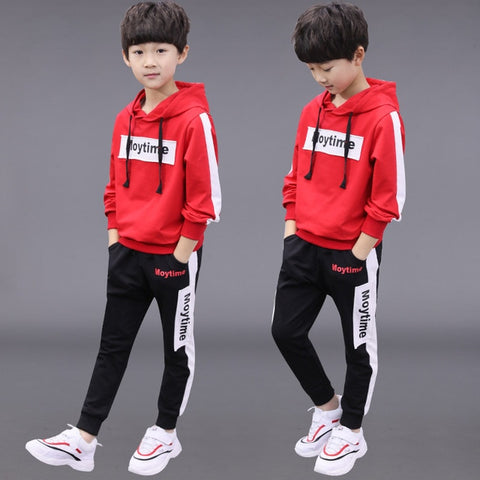 2019 Boys Clothes Set Sweatshirt Pants 2 Piece Outfit Autumn Winter Kids Sport Suit Hooded Children Clothing 7 8 9 10 11 12 Year