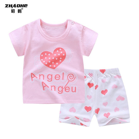 6M-4 Years Old 2pcs/set Baby Kids Suits Summer Children's Short Sleeve Short Pants Suit Cotton for Boys and Girls Child Clothing