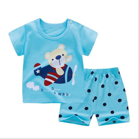 6M-4 Years Old 2pcs/set Baby Kids Suits Summer Children's Short Sleeve Short Pants Suit Cotton for Boys and Girls Child Clothing