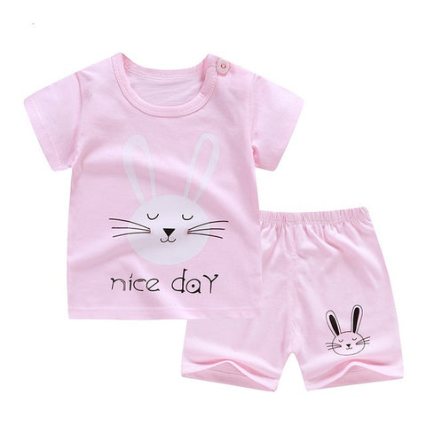 6M-4 Years Old 2pcs/set Baby Kids Suits Summer Children's Short Sleeve Short Pants Suit Cotton for Boys and Girls Child Clothing