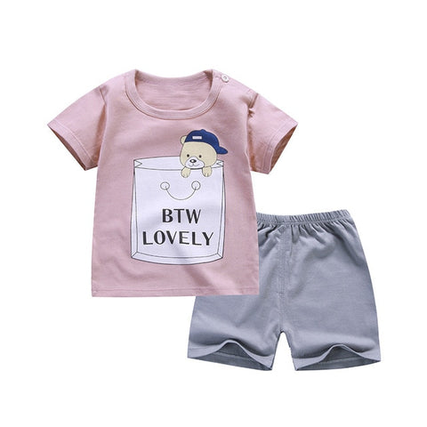 6M-4 Years Old 2pcs/set Baby Kids Suits Summer Children's Short Sleeve Short Pants Suit Cotton for Boys and Girls Child Clothing