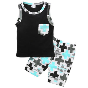 Summer Toddler Kids Boy Clothing Set Sleeveless Vest T-shirt Tops+Printed Shorts Hot Pant 2PCS Outfits Children Set