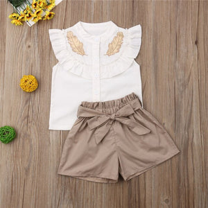 Toddler Kids Baby Girl Floral Party Outfits Clothing Sets Children Girls Summer Button Top T Shirt Shorts Pants 2Pcs Clothes Set