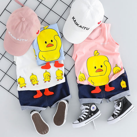 2019 Summer  Baby Boys Girls  Clothing Sets Kids Children Clothes Suits Cartoon Duck T Shirt  Shorts Infant Toddler Casual Suit