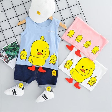 2019 Summer  Baby Boys Girls  Clothing Sets Kids Children Clothes Suits Cartoon Duck T Shirt  Shorts Infant Toddler Casual Suit