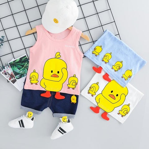 2019 Summer  Baby Boys Girls  Clothing Sets Kids Children Clothes Suits Cartoon Duck T Shirt  Shorts Infant Toddler Casual Suit