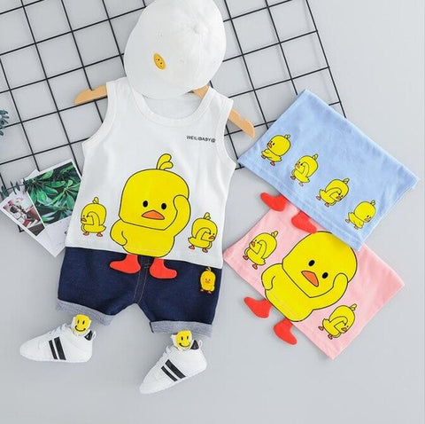 2019 Summer  Baby Boys Girls  Clothing Sets Kids Children Clothes Suits Cartoon Duck T Shirt  Shorts Infant Toddler Casual Suit