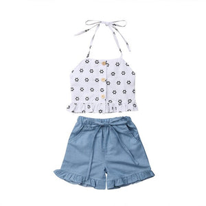 2019 Toddler Kids Baby Girl Clothes Set Summer Sleeveless T-shirt Floral Tops Shorts Costume Clothing Cotton Outfits 2PCS