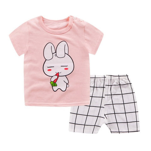 2Pcs Kids Girl Cartoon Clothes Set Cotton Kids Summer Short Sleeve Children\'s Clothing Tops+Shorts Clothing Set 1-5Y