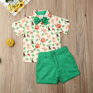 Baby Boy Gentleman Formal Suit Clothes Set 2019 Toddler Kids Lions Tiger Short Sleeve Shirt Shorts Summer Outfits Clothing 2PCs