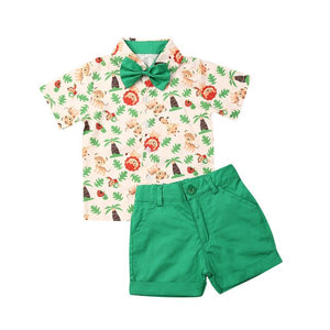 Baby Boy Gentleman Formal Suit Clothes Set 2019 Toddler Kids Lions Tiger Short Sleeve Shirt Shorts Summer Outfits Clothing 2PCs