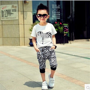 2017 summer new children clothing set 2~7 age baby boys sport suit cartoon zebra  O-neck T-shirt+trousers cotton kids clothes