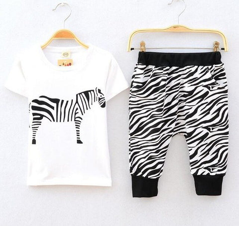 2017 summer new children clothing set 2~7 age baby boys sport suit cartoon zebra  O-neck T-shirt+trousers cotton kids clothes