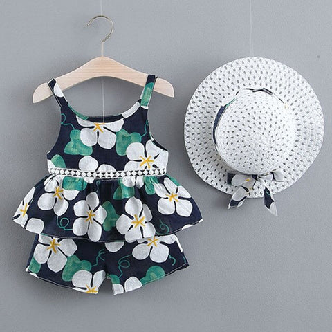 Girls Clothes Set New Summer Ethnic Holiday Suit for Kids Clothes Print Camisole and Shorts With Hat Children Clothing 2 5 7T