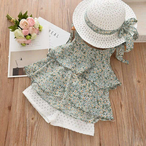 Girls Clothes Set New Summer Ethnic Holiday Suit for Kids Clothes Print Camisole and Shorts With Hat Children Clothing 2 5 7T