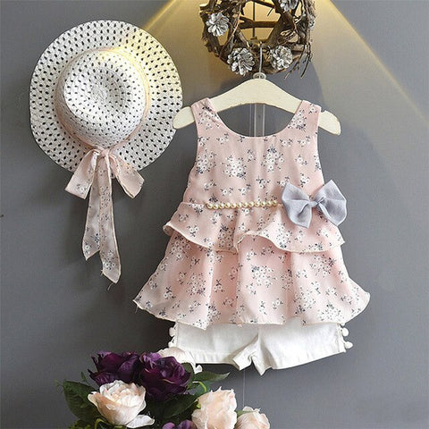 Girls Clothes Set New Summer Ethnic Holiday Suit for Kids Clothes Print Camisole and Shorts With Hat Children Clothing 2 5 7T