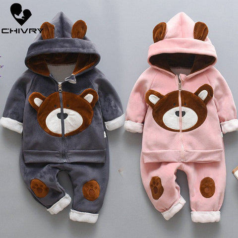 Autumn Winter Baby Boys Girls Clothes Set Children Boys Cartoon Bear Zipper Hooded Tops Coat Jackets + Pants Kids Clothing Sets