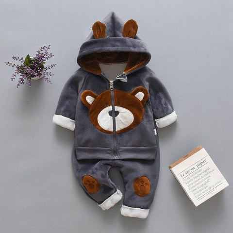 Autumn Winter Baby Boys Girls Clothes Set Children Boys Cartoon Bear Zipper Hooded Tops Coat Jackets + Pants Kids Clothing Sets