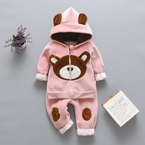 Autumn Winter Baby Boys Girls Clothes Set Children Boys Cartoon Bear Zipper Hooded Tops Coat Jackets + Pants Kids Clothing Sets