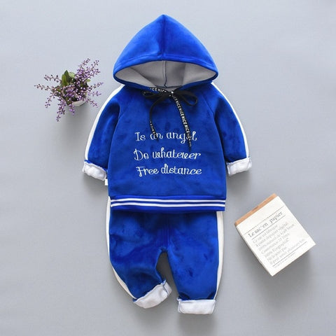 Autumn Winter Baby Boys Girls Clothes Set Children Boys Cartoon Bear Zipper Hooded Tops Coat Jackets + Pants Kids Clothing Sets