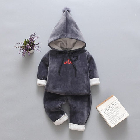 Autumn Winter Baby Boys Girls Clothes Set Children Boys Cartoon Bear Zipper Hooded Tops Coat Jackets + Pants Kids Clothing Sets