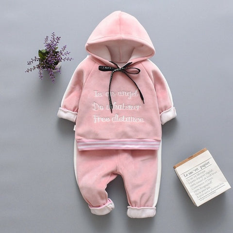 Autumn Winter Baby Boys Girls Clothes Set Children Boys Cartoon Bear Zipper Hooded Tops Coat Jackets + Pants Kids Clothing Sets