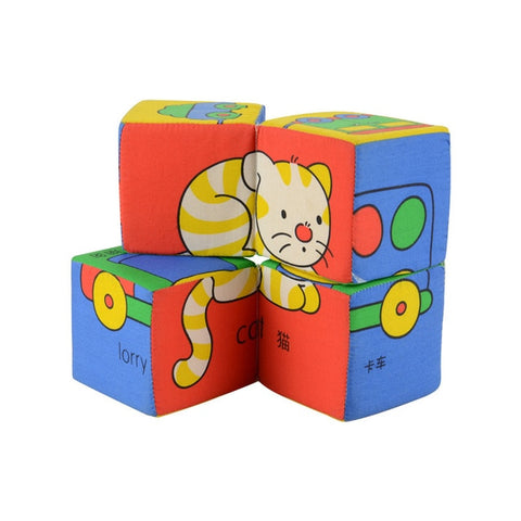 Cartoon Design Cloth Building Blocks Stuffed Doll Newborn Child Soft Plush Cubes Educational Baby Toy 0-12 Months