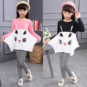 2018 New Girls clothes Sets Pattern Cat Lovely print Children Tracksuit kids clothing suit baby Long sleeve t shirt+pant 2pcs