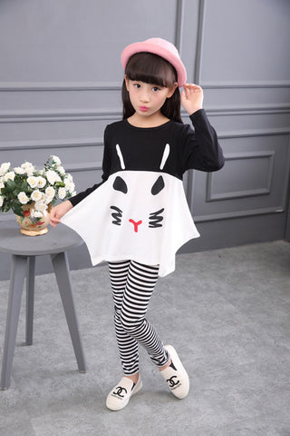 2018 New Girls clothes Sets Pattern Cat Lovely print Children Tracksuit kids clothing suit baby Long sleeve t shirt+pant 2pcs