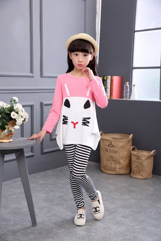 2018 New Girls clothes Sets Pattern Cat Lovely print Children Tracksuit kids clothing suit baby Long sleeve t shirt+pant 2pcs