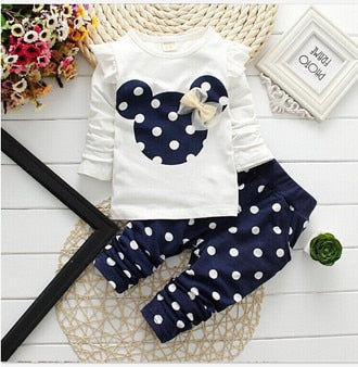 Girls clothing sets Mickey Children Clothes Set Cotton Bow Tops T shirt Leggings Pants Baby Kids 2 Pcs Suit Costume For 0-4 Year