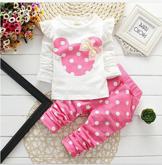 Girls clothing sets Mickey Children Clothes Set Cotton Bow Tops T shirt Leggings Pants Baby Kids 2 Pcs Suit Costume For 0-4 Year