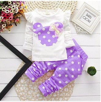 Girls clothing sets Mickey Children Clothes Set Cotton Bow Tops T shirt Leggings Pants Baby Kids 2 Pcs Suit Costume For 0-4 Year