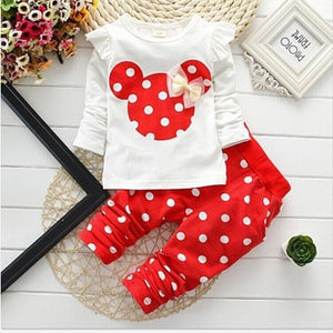 Girls clothing sets Mickey Children Clothes Set Cotton Bow Tops T shirt Leggings Pants Baby Kids 2 Pcs Suit Costume For 0-4 Year