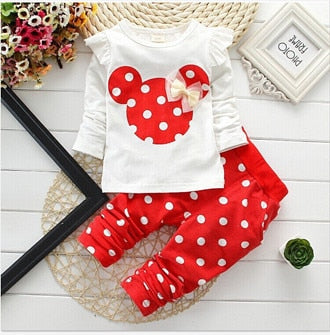 Girls clothing sets Mickey Children Clothes Set Cotton Bow Tops T shirt Leggings Pants Baby Kids 2 Pcs Suit Costume For 0-4 Year