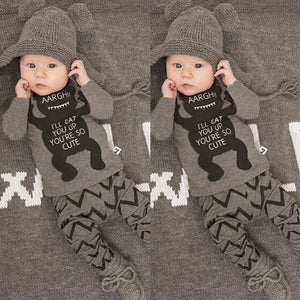 Baby Boy Clothes Set Infant Boys Gray Bear Shirt Chenvron Pants 2 Pieces Clothing Set Newborn Boy Outfit Clothes