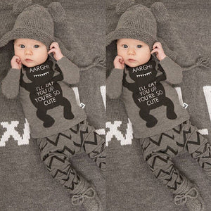 Baby Boy Clothes Set Infant Boys Gray Bear Shirt Chenvron Pants 2 Pieces Clothing Set Newborn Boy Outfit Clothes