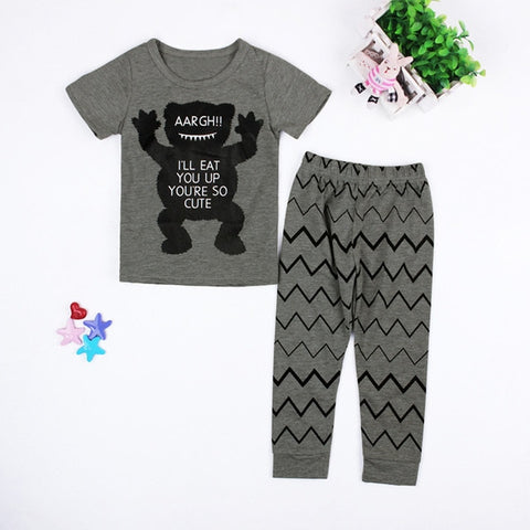 Baby Boy Clothes Set Infant Boys Gray Bear Shirt Chenvron Pants 2 Pieces Clothing Set Newborn Boy Outfit Clothes