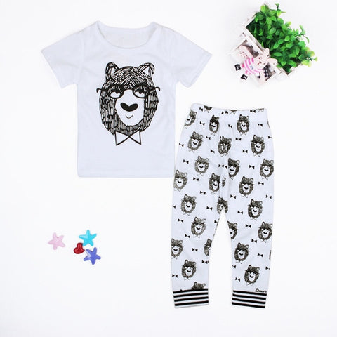 Baby Boy Clothes Set Infant Boys Gray Bear Shirt Chenvron Pants 2 Pieces Clothing Set Newborn Boy Outfit Clothes