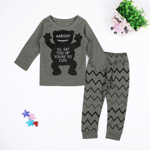 Baby Boy Clothes Set Infant Boys Gray Bear Shirt Chenvron Pants 2 Pieces Clothing Set Newborn Boy Outfit Clothes