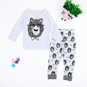 Baby Boy Clothes Set Infant Boys Gray Bear Shirt Chenvron Pants 2 Pieces Clothing Set Newborn Boy Outfit Clothes