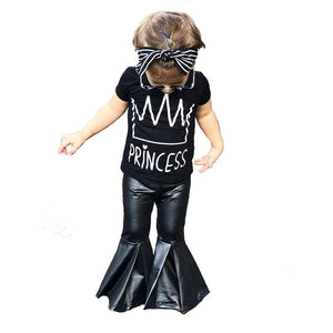 2018 Kids Clothes Set Girls Clothing Set Princess T Shirt PU Pants Baby Girl Clothes Toddler Girls Summer Clothing Fashion