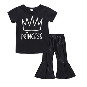 2018 Kids Clothes Set Girls Clothing Set Princess T Shirt PU Pants Baby Girl Clothes Toddler Girls Summer Clothing Fashion