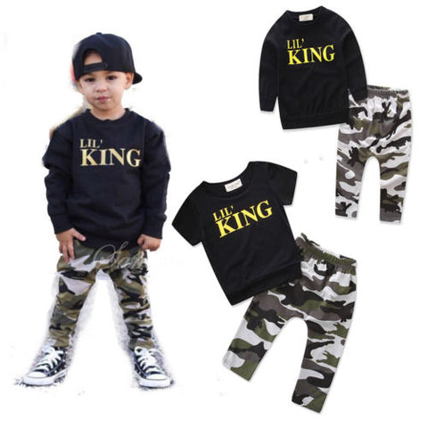 2018 New Hot 2pcs Toddler Infant Kids Baby Boy T-shirt+camouflage pants Lucky Child 2PCS Clothing Sets Clothing