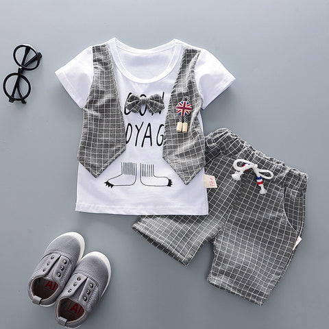 Summer Children Boys Girls Cotton Clothes Kids Bowknot T-Shirt Shorts 2pcs/Sets Toddler Fashion Clothing Sets Baby Tracksuits