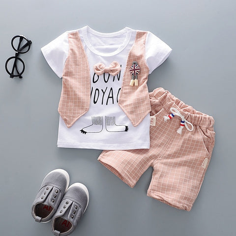 Summer Children Boys Girls Cotton Clothes Kids Bowknot T-Shirt Shorts 2pcs/Sets Toddler Fashion Clothing Sets Baby Tracksuits