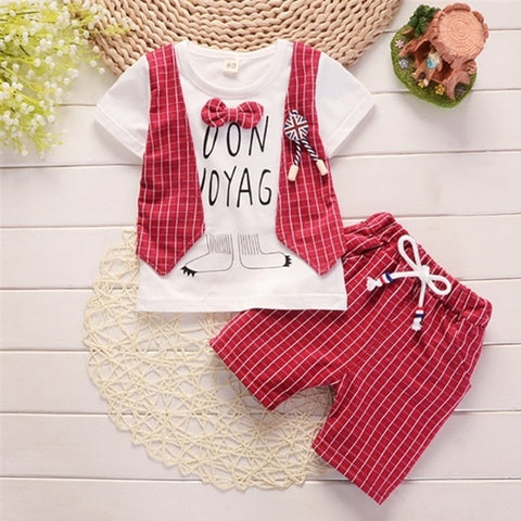 Summer Children Boys Girls Cotton Clothes Kids Bowknot T-Shirt Shorts 2pcs/Sets Toddler Fashion Clothing Sets Baby Tracksuits