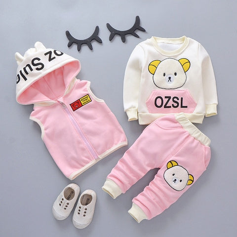 Baby Boys Girls Christmas Autumn Warm WaistCoat + Sweatshirt + Pants 3Pcs Infant Kids Children Sports Suit Toddler Clothes W168