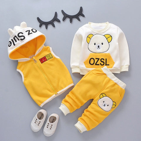 Baby Boys Girls Christmas Autumn Warm WaistCoat + Sweatshirt + Pants 3Pcs Infant Kids Children Sports Suit Toddler Clothes W168